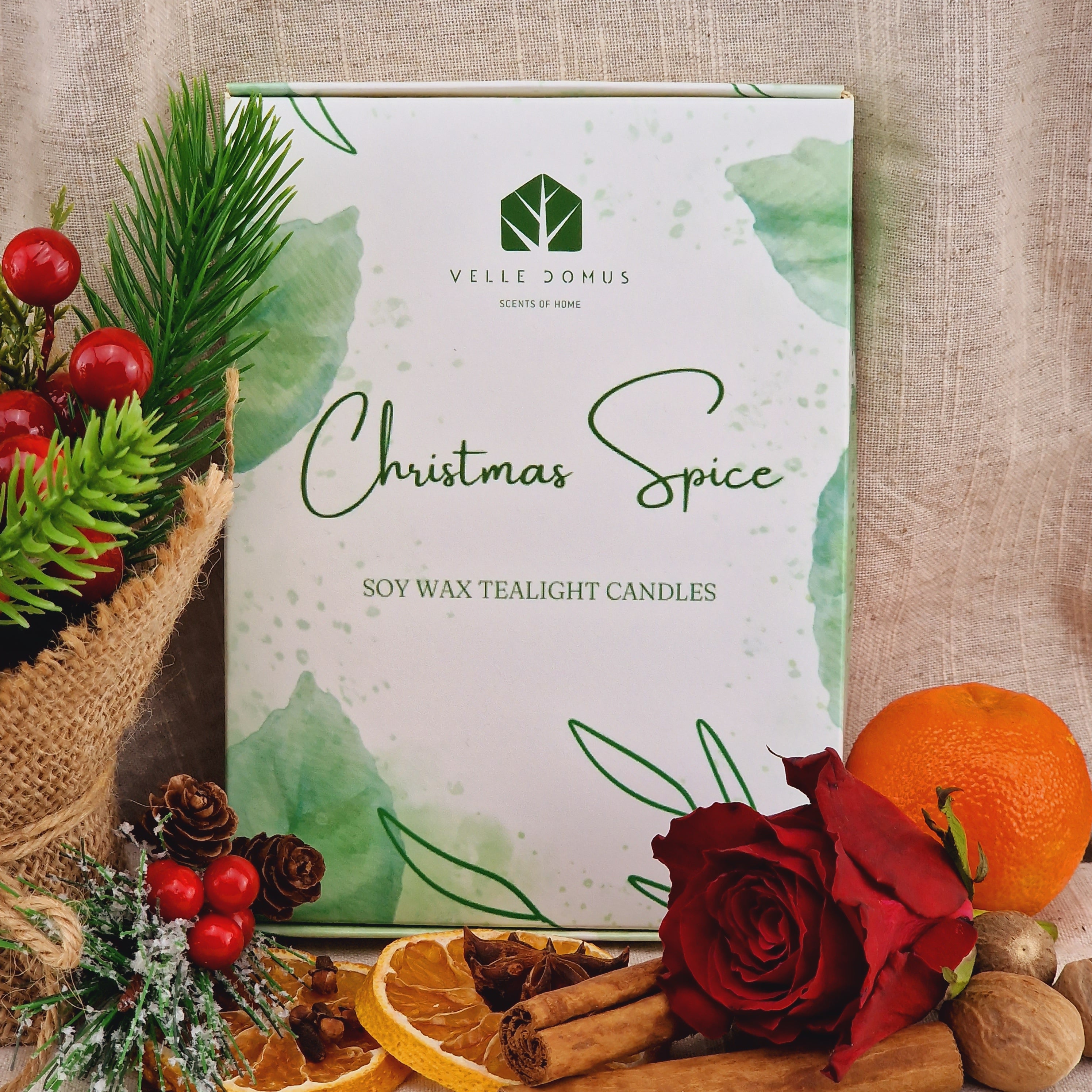 Christmas Spice Scented Soy Wax Tea Light Candles Gift Box | 12 Tealight Candles Gift Set