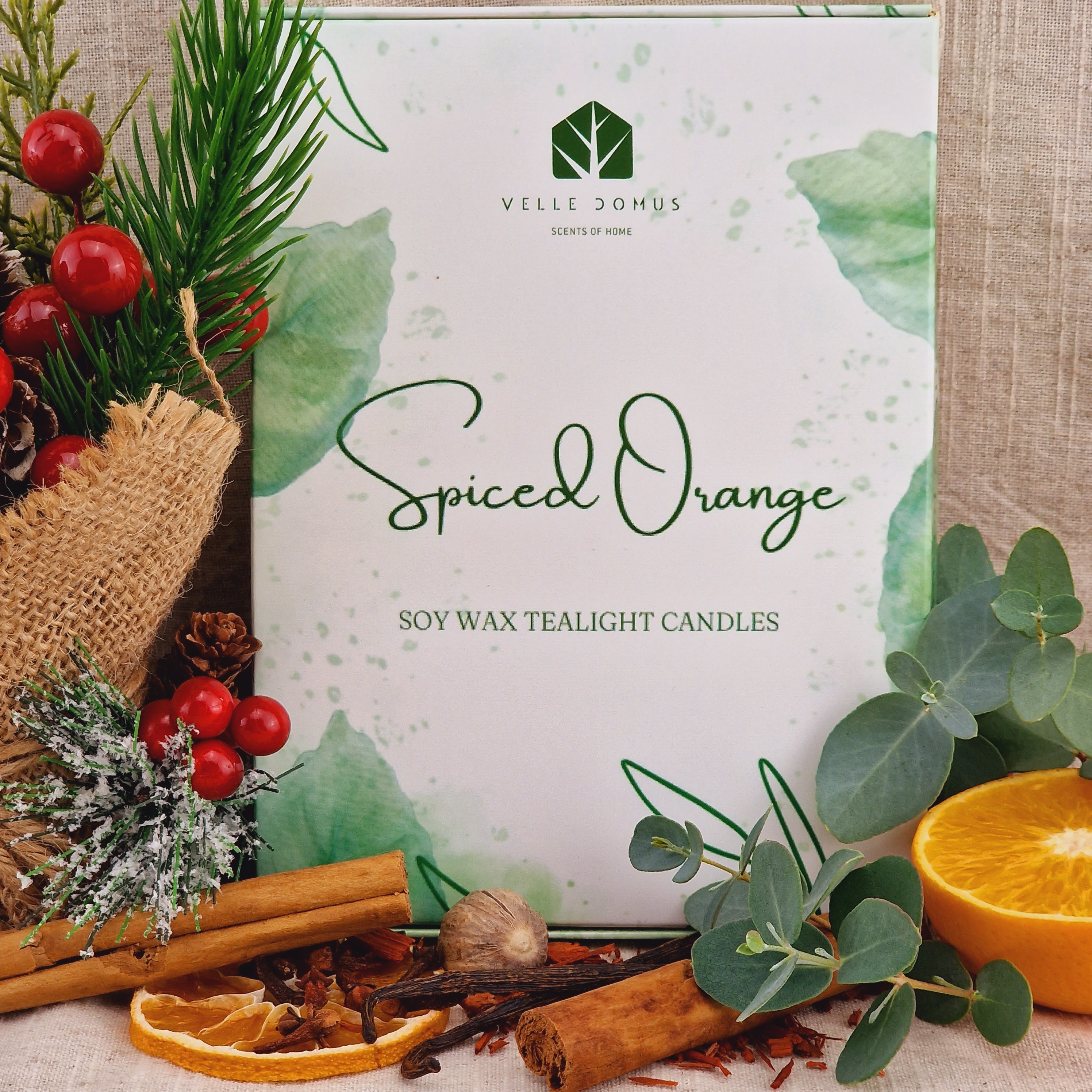 Spiced Orange Scented Soy Wax Tea Light Candles Gift Box | 12 Tealight Candles Gift Set