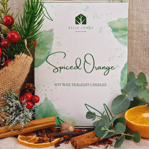 Spiced Orange Scented Soy Wax Tea Light Candles Gift Box | 12 Tealight Candles Gift Set