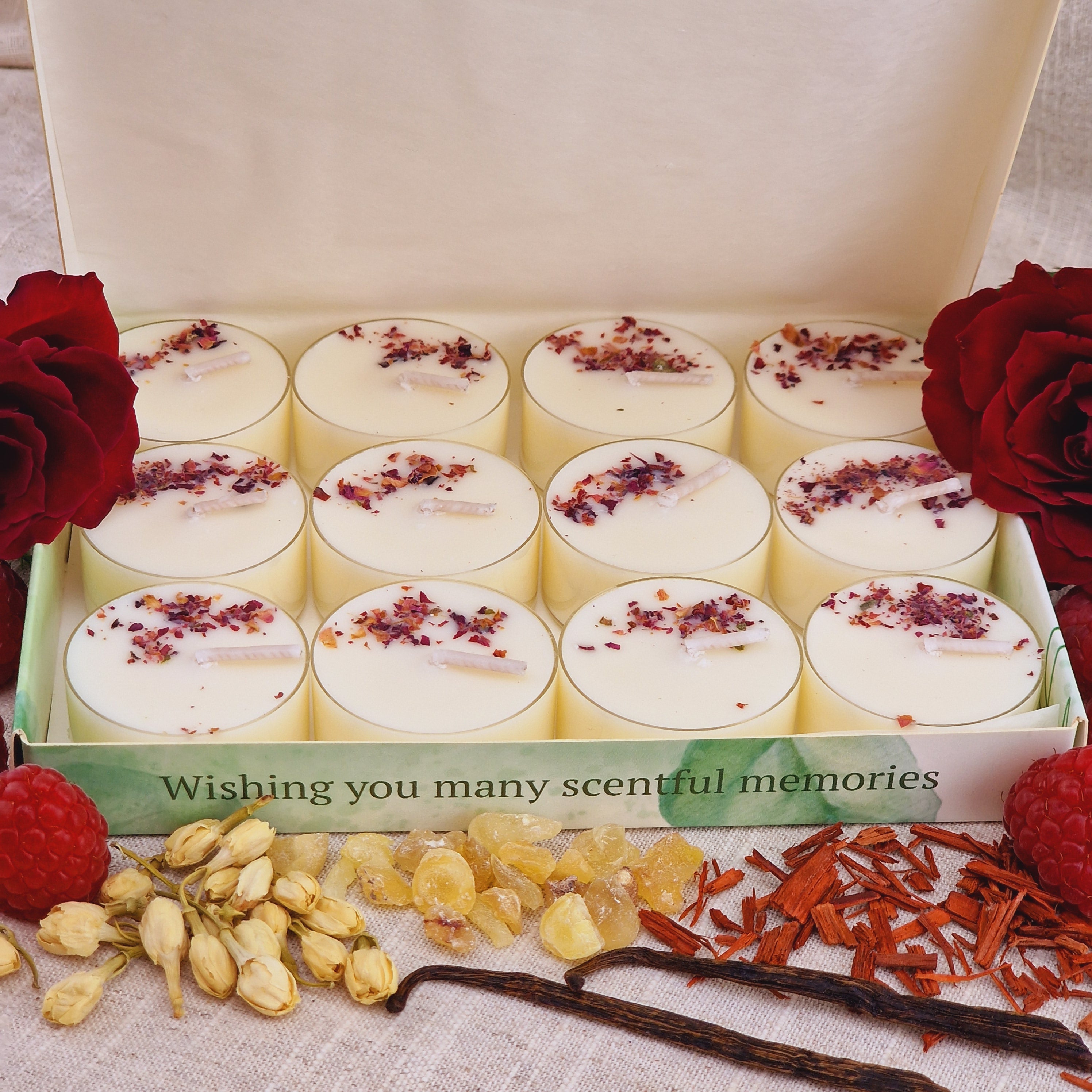 Velvet Rose & Oud Scented Soy Wax Tea Light Candles Gift Box | 12 Tealight Candles Gift Box