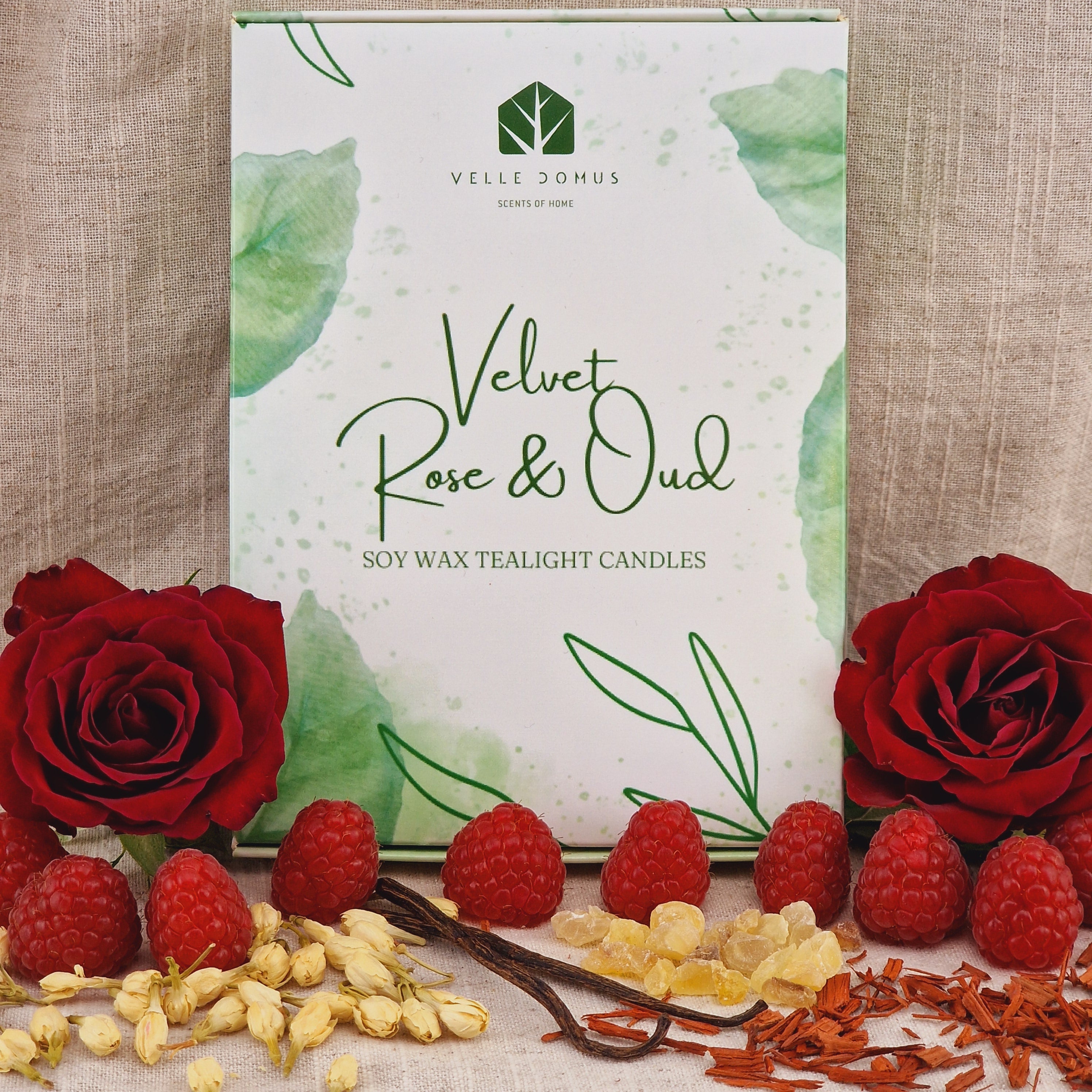 Velvet Rose & Oud Scented Soy Wax Tea Light Candles Gift Box | 12 Tealight Candles Gift Box