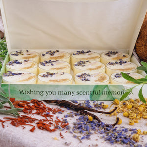 Lavender Chamomile Vanilla Scented Soy Wax Tea Light Candles Gift Box | 12 Tealight Candles Gift Set