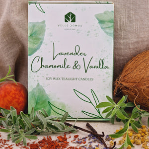 Lavender Chamomile Vanilla Scented Soy Wax Tea Light Candles Gift Box | 12 Tealight Candles Gift Set