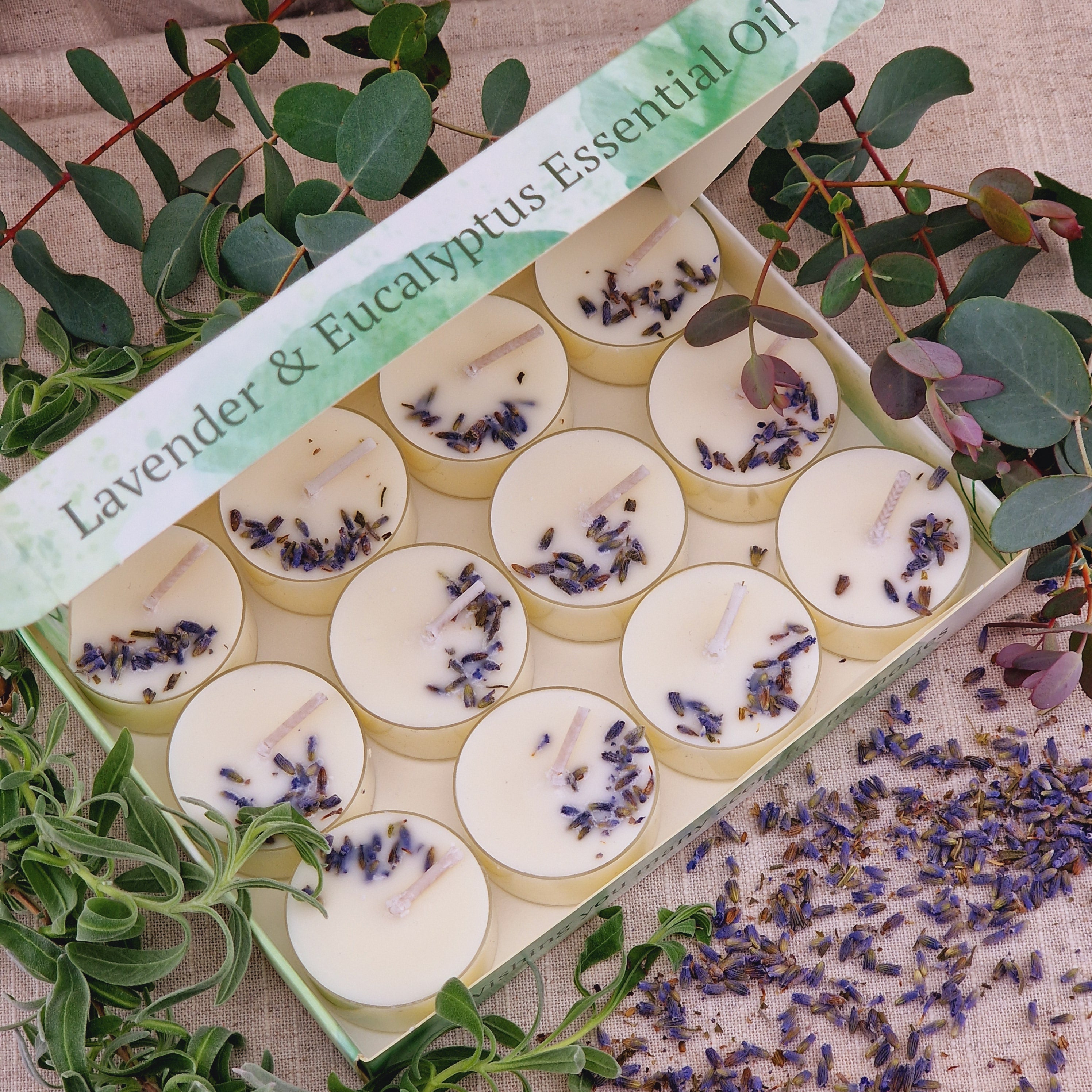 Eucalyptus & Lavender Essential Oil Soy Wax Tea Light Candles Gift Set