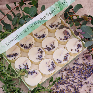 Eucalyptus & Lavender Essential Oil Soy Wax Tea Light Candles Gift Set