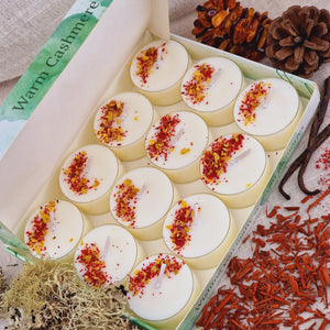 Warm Cashmere Scented Soy Wax Tea Light Candles Gift Box | 12 Tealight Candles Gift Set