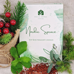Nordic Spruce Scented Soy Wax Tea Light Candles Gift Box | 12 Tealight Candles Gift Set