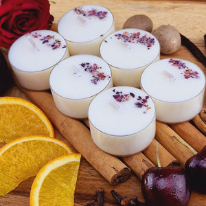 Damson Plum, Rose & Patchouli Scented Soy Wax Tea Light Candles